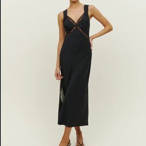 NEW WITH TAGS Reformation Black Silk Provence Dress Size XS